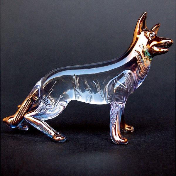 German Shepherd Figurine Blown Glass Crystal Sculpture