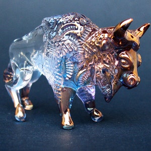 Bison Buffalo Figurine Hand Blown Glass Gold Sculpture image 1