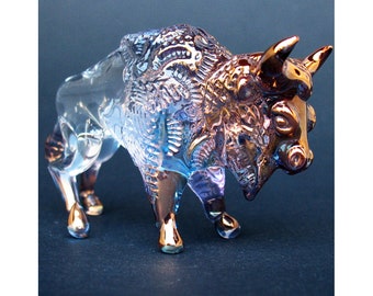 Bison Buffalo Figurine Hand Blown Glass Gold Sculpture