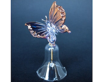 Butterfly Bell Figurine of Hand Blown Glass 24K Gold