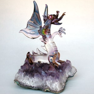 Dragon Prehistoric Figurine Hand Blown Glass Amethyst image 2