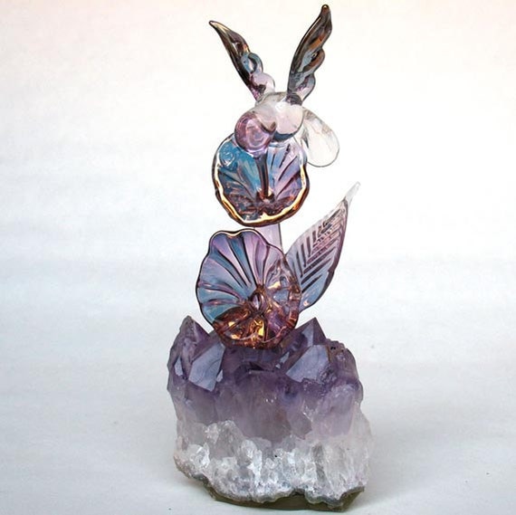 Bighorn Sheep Ram Figurine Glass Amethyst Crystal Gold