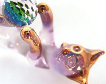 Cat Kitten Feline Figurine of Hand Blown Glass Crystal