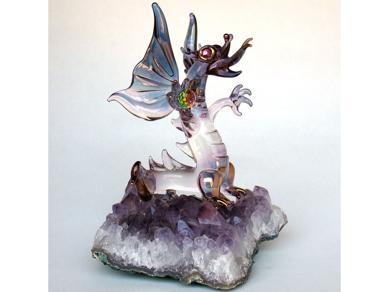 Dragon Prehistoric Figurine Hand Blown Glass Amethyst image 1