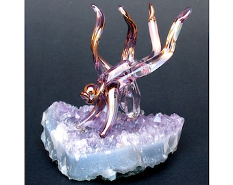 Scuba Diver Figurine Hand Blown Glass Amethyst Crystal