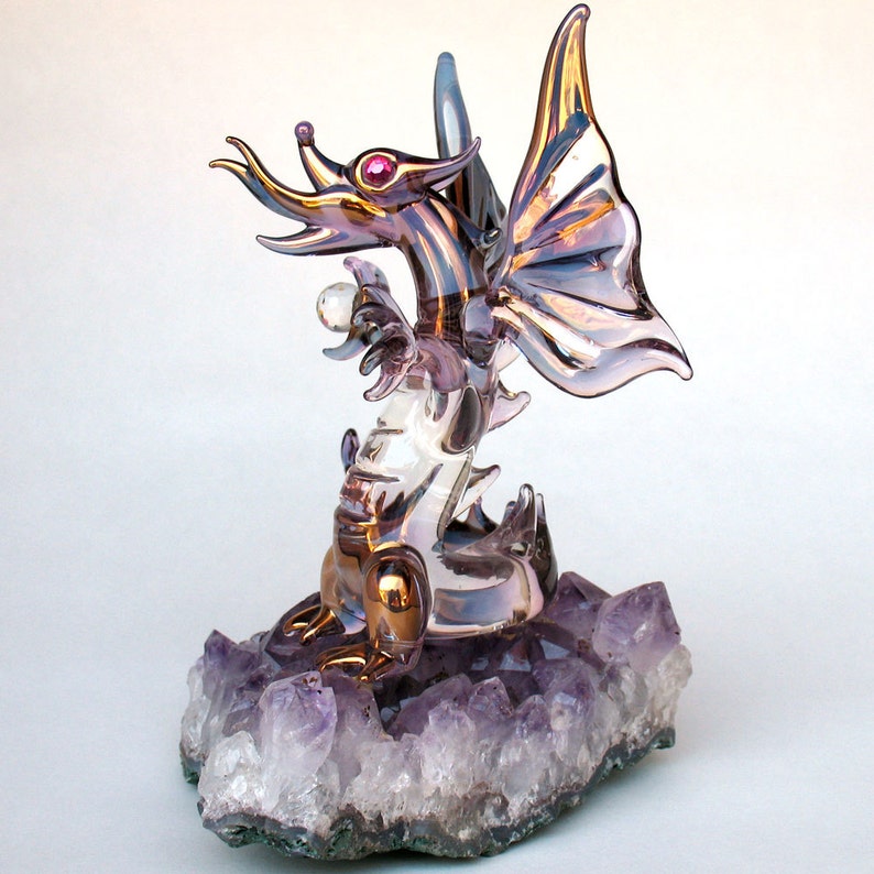 Dragon Prehistoric Figurine Hand Blown Glass Amethyst image 4