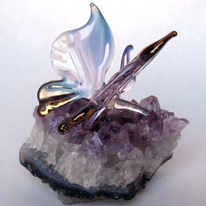 Butterfly Figurine Sculpture Blown Glass Amethyst Crystal image 4