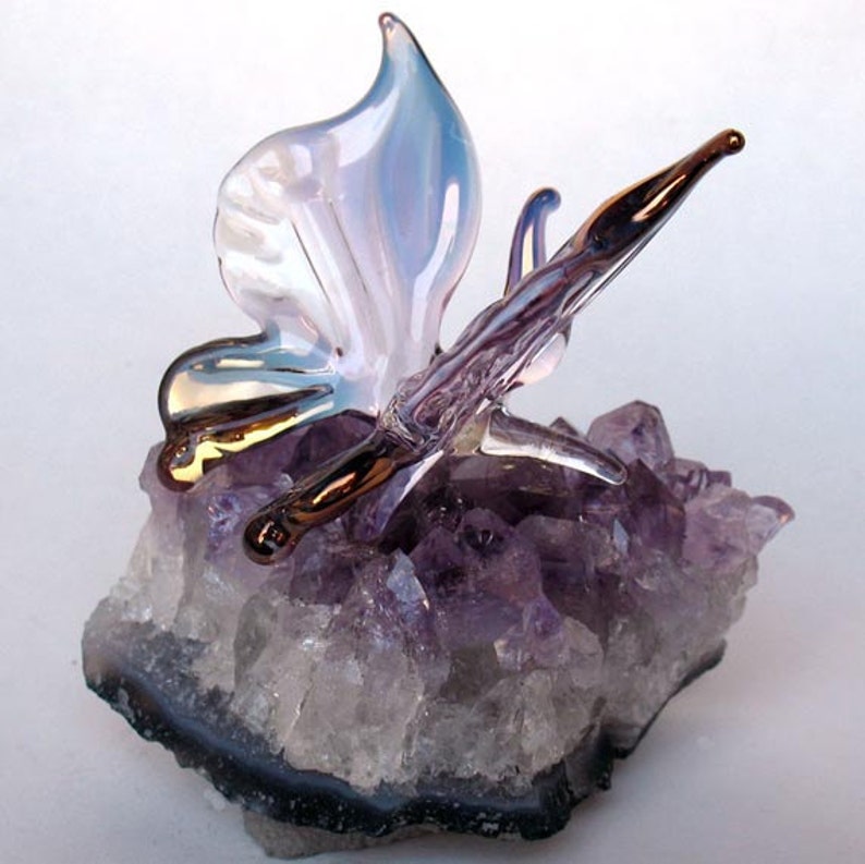 Butterfly Figurine Sculpture Blown Glass Amethyst Crystal image 4