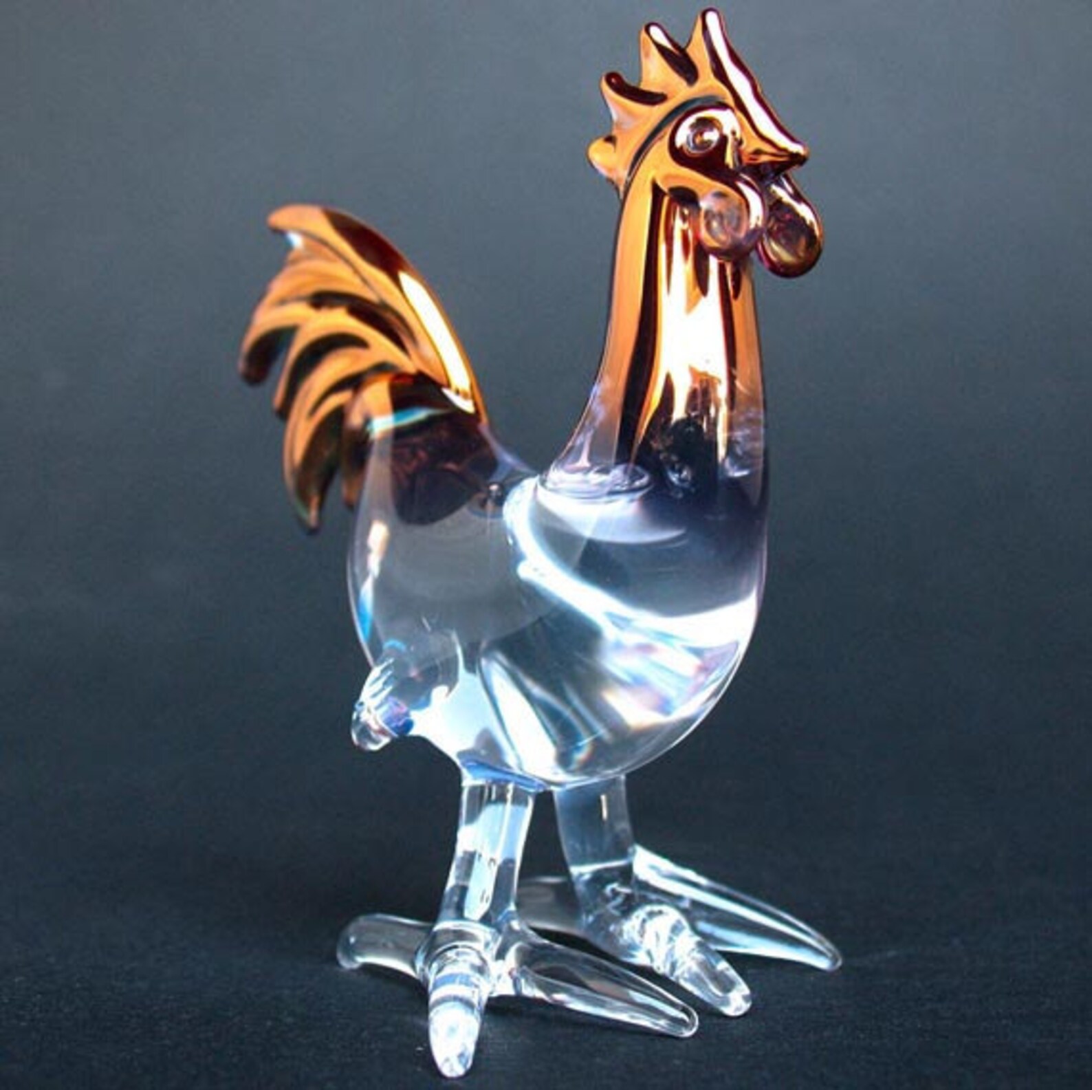 Rooster Chicken Figurine Hand Blown Glass Gold Crystal Etsy