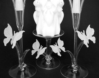 Butterfly Unity Taper Candle Holder Set of Blown Glass