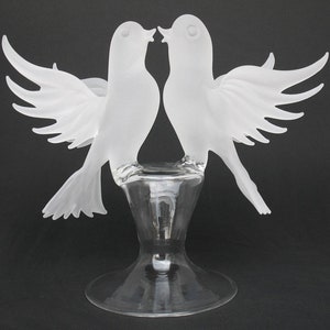 Lovebirds Doves Glass Wedding Cake Top Topper Crystal image 1