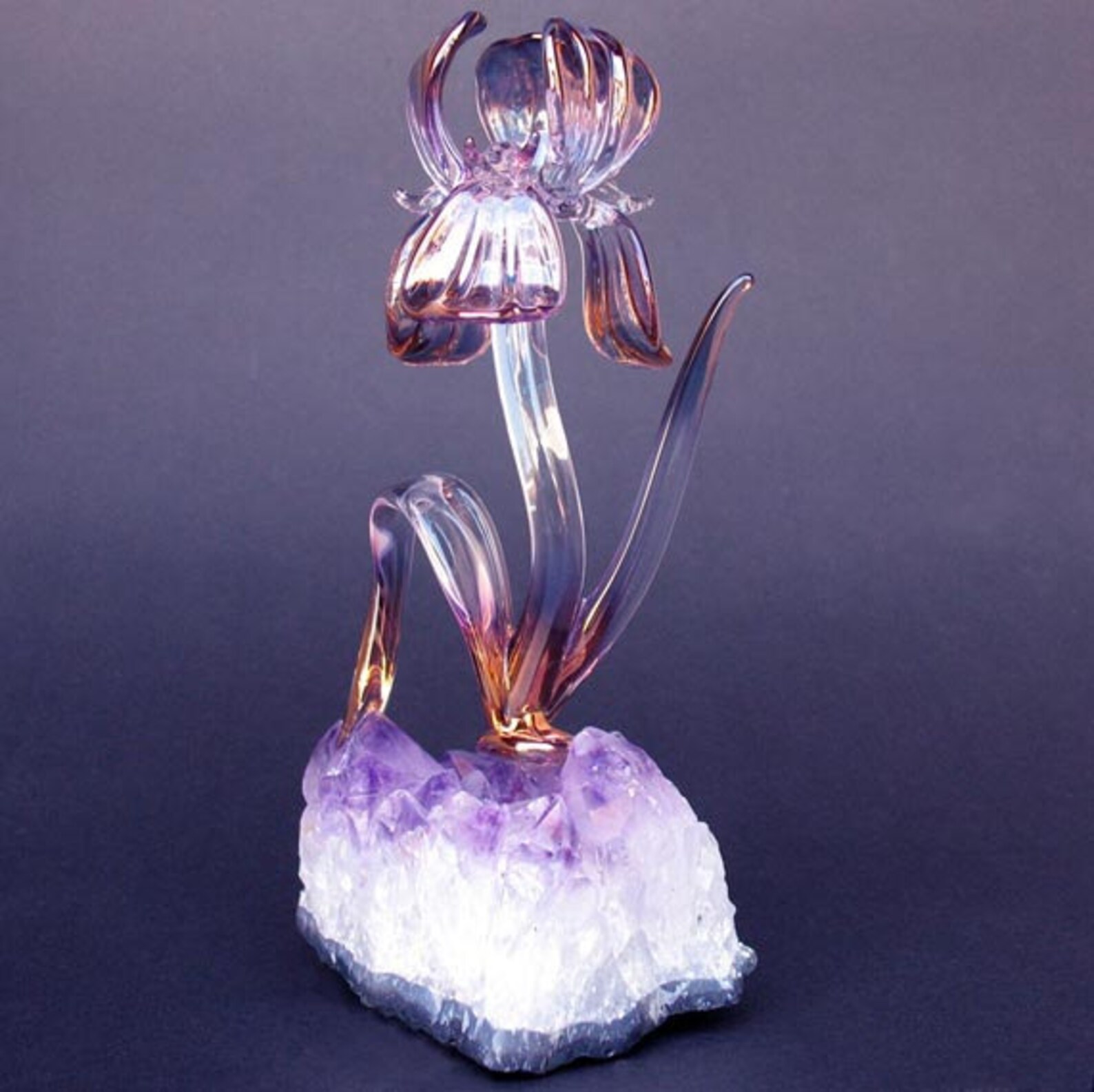 Iris Figurine of Hand Blown Glass Amethyst Crystal Gold Etsy