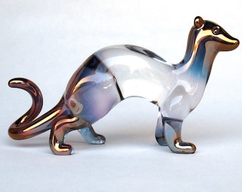 Ferret Figurine of Hand Blown Glass and 24K Gold