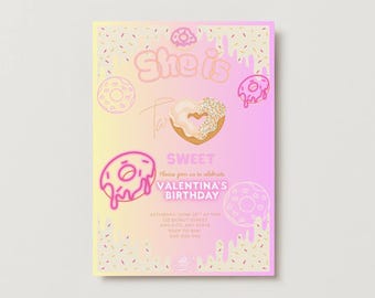 She is Two Sweet Birthday Invitation • 2nd Birthday Party • Girl Second Birthday Invite • Editable Template
