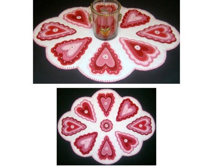 Hearts Valentines Penny Rug Wool Applique PATTERN Holiday Love Sweet