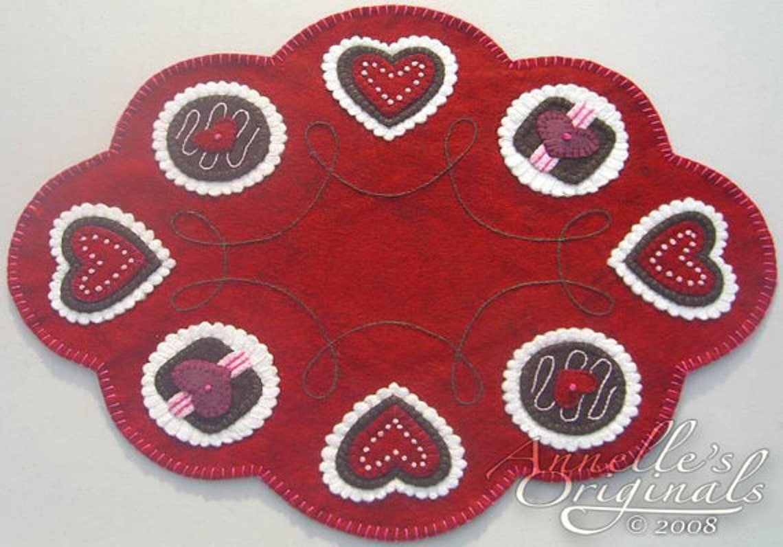 Hearts Valentines Penny Rug Wool Applique PATTERN Sweetheart Etsy