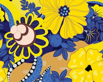 Blue and Yellow Floral Seamless Pattern (Digital Download)