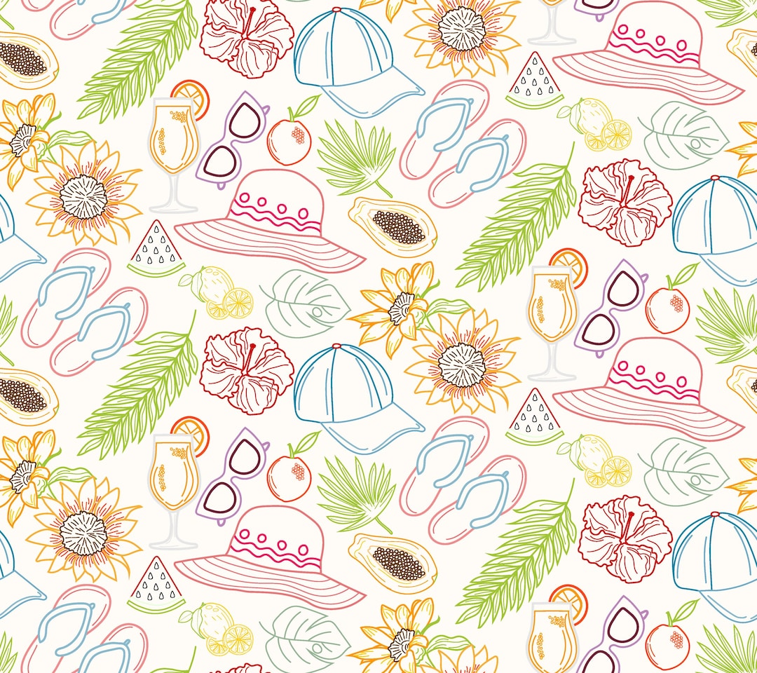 Summer Doodle Seamless Pattern | Hand Drawn Vacation Icons for Fabric ...