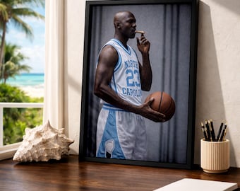 Camiseta retro UNC de Michael Jordan con impresión digital / Retrato de un ícono del baloncesto