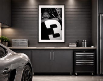 Retrato digital de Dale Earnhardt / Vintage en blanco y negro n.° 3 / Lámina decorativa de carreras NASCAR