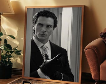 Impresión de Christian Bale en American Psycho / Retrato cinematográfico en blanco y negro de Patrick Bateman (descarga digital)