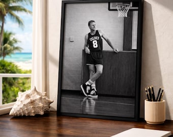 Retrato de Larry Bird en el gimnasio / Póster de la NBA en blanco y negro (descarga digital)
