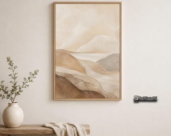 Lámina abstracta de paisaje en tonos beige / Arte mural imprimible en tonos neutros / Decoración moderna orgánica / Descarga en tonos tierra costeros