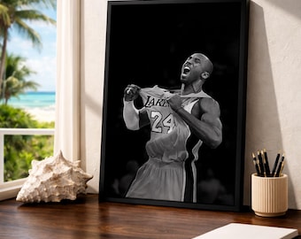 Impresión de celebración de Kobe Bryant / Arte mural de la NBA en blanco y negro (descarga digital)