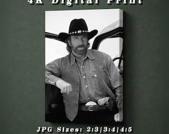 Retrato en blanco y negro de Chuck Norris / Lámina decorativa de Walker, Texas Ranger (Descarga digital)