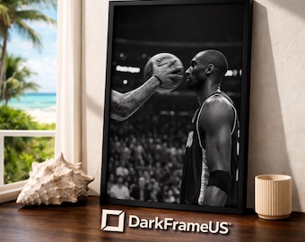 Impresión digital de Kobe Bryant / Retrato en blanco y negro / Arte mural 4K con la mentalidad Mamba
