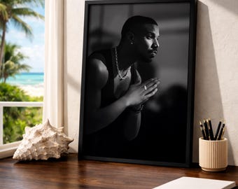 Retrato de Michael B. Jordan / Impresión artística en blanco y negro (descarga digital)