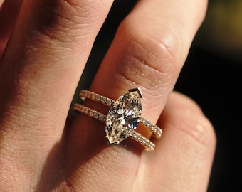 Marquise Moissanite Engagement Ring | 14K Yellow Gold, Split Shank