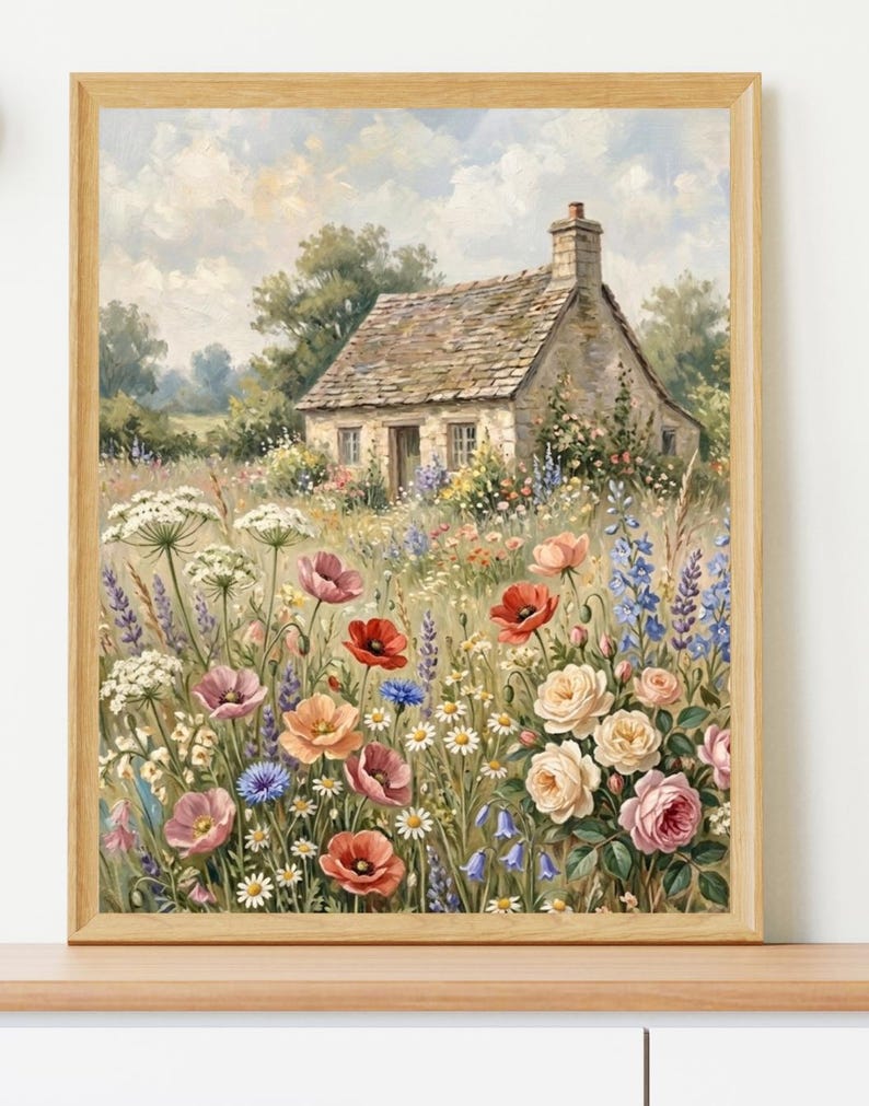Printable Cottage Garden Wall Art | Spring Landscape Painting Print ...