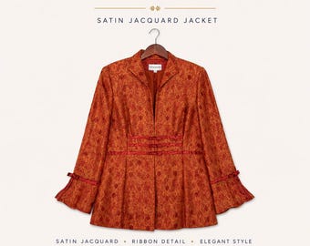 Lily & Taylor Satin Jacquard Jacket Size 14 Orange Ribbon Trim Church Career