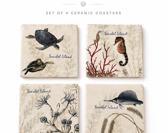 Secrets of the Sea Coastal Coaster Set Nautical Ceramic Beach House Decor