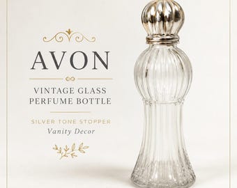 Avon Clear Glass Perfume Bottle Gold Tone Stopper Vanity Decor
