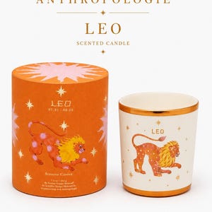 Anthropologie Leo Zodiac Ceramic Candle Vessel Box Orange Astrology Decor afbeelding 1