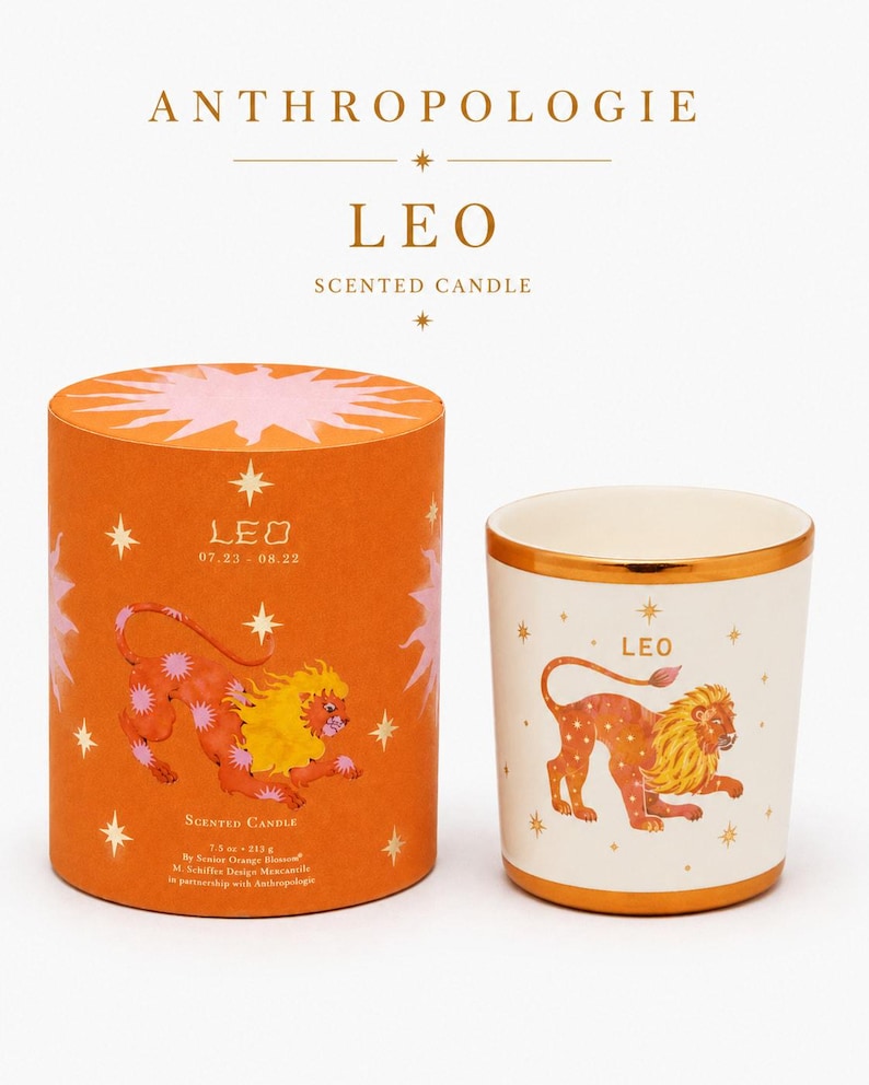 Anthropologie Leo Zodiac Ceramic Candle Vessel Box Orange Astrology Decor afbeelding 1