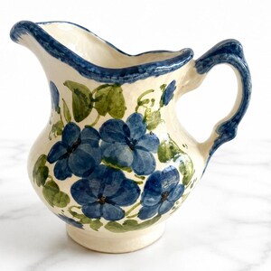 Clinchfield Blue Pansy Hand Painted Pottery Creamer Pitcher Erwin TN 495SX