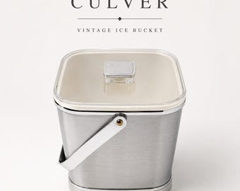 Vintage Culver Brushed Aluminum Ice Bucket Clear Acrylic Lid Barware USA