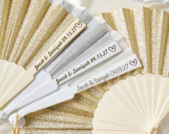 Personalized Glitter Hand Fan | Custom Wedding Fan with Name & Date Bridal Party Fan | Bridesmaid Gift | Wedding Favor | Sparkly Folding Fan