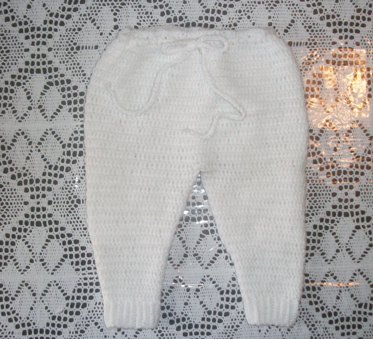 Crochet Baby Boy White Sweater, Leggings and Booties Layette Outfit