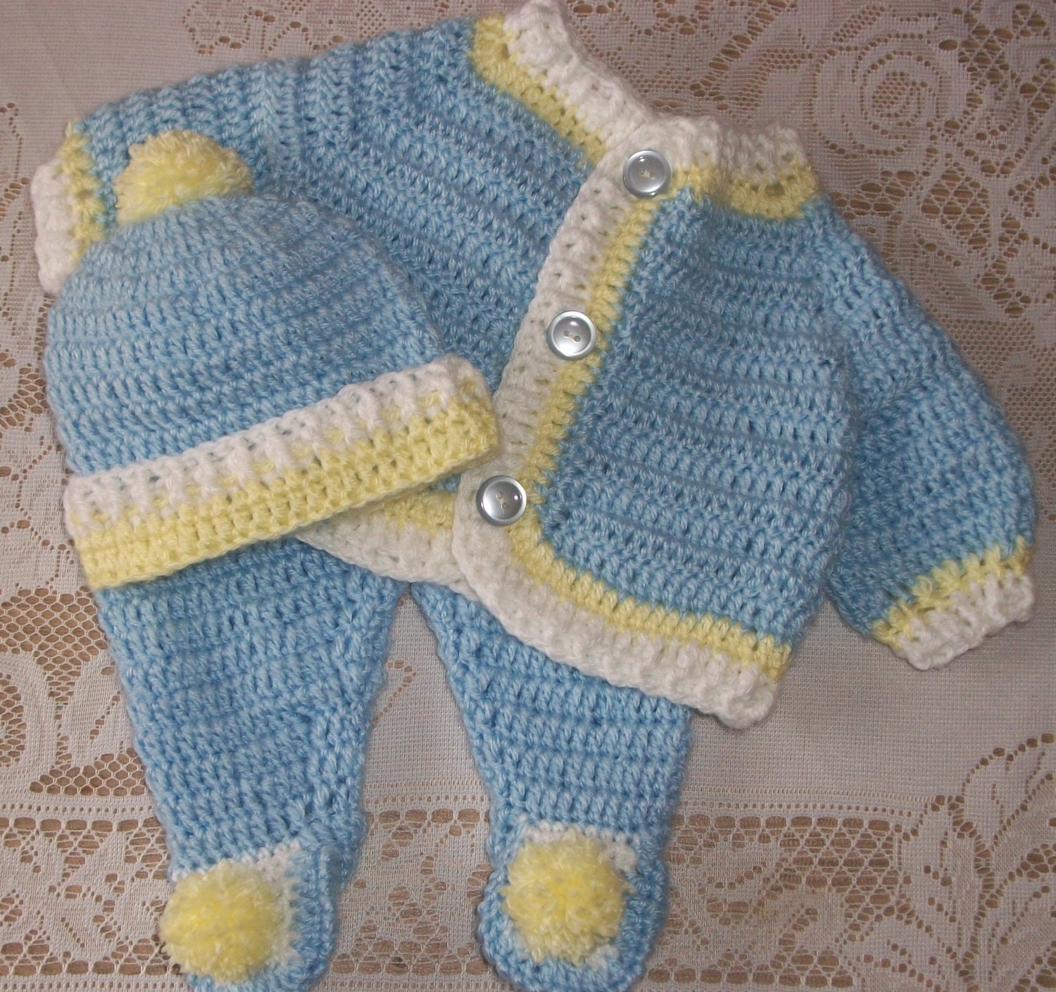 Crochet Baby Boy Sweater Set Layette Outfit With Cable Blanket Etsy