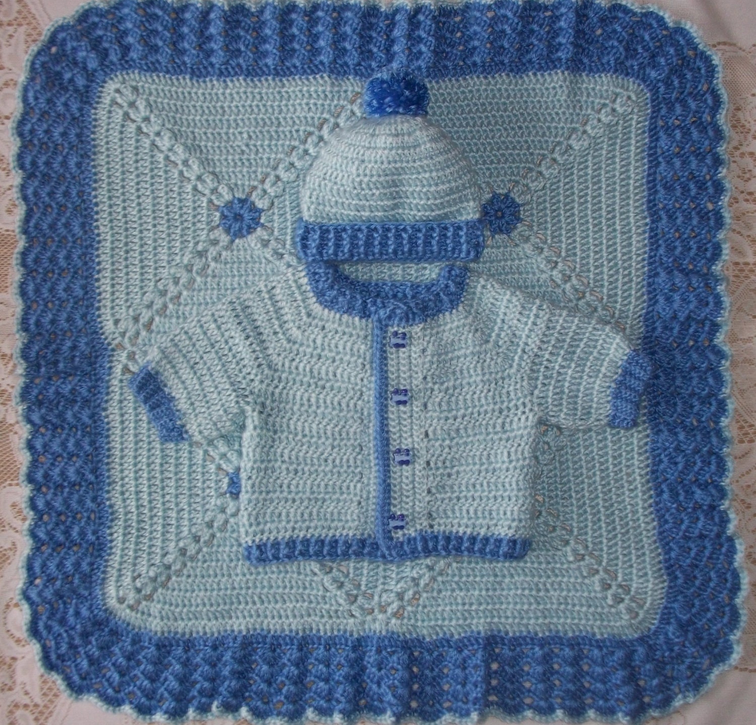Crochet Baby Boy Blue Sweater Set and Blanket Layette Perfect Etsy