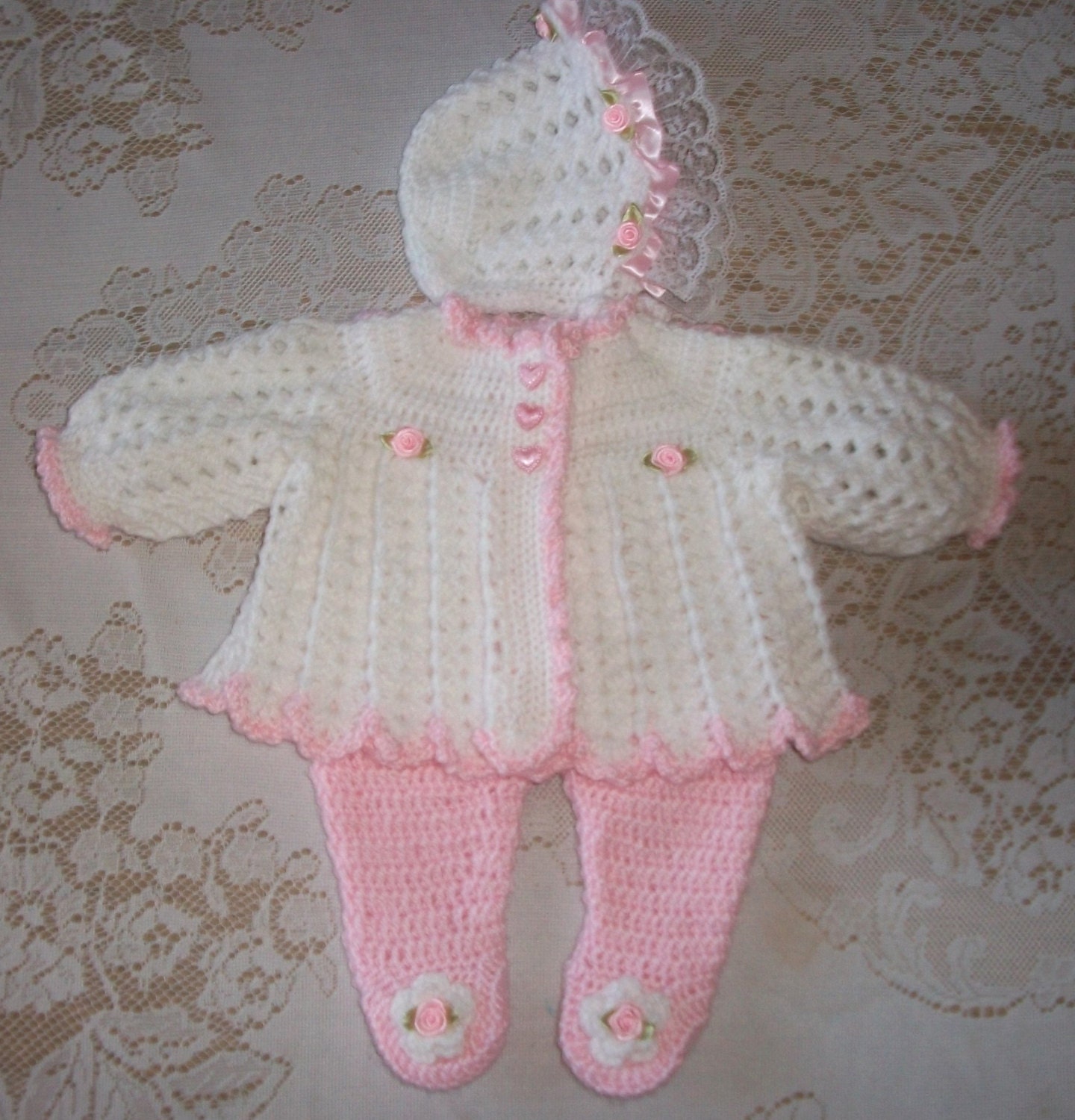 Crochet Baby Girl Sweater Leggings and Bonnet Outfit Perfect - Etsy