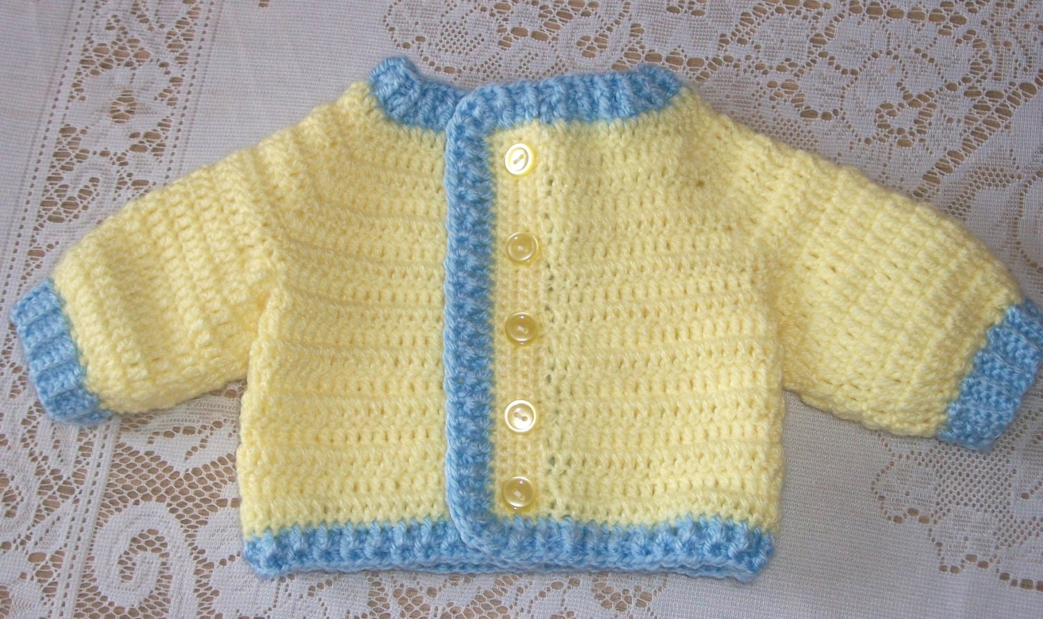 Crochet Baby Boy Yellow and Blue Sweater Set Layette With - Etsy