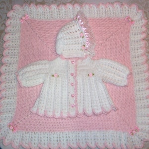 Häkeln Sie Baby Mädchen Pullover Set Babyausstattung und Kleinkind Baby Carrier/Auto Sitz Decke und perfekt für Baby Shower Geschenk oder Take Me Home outfit
