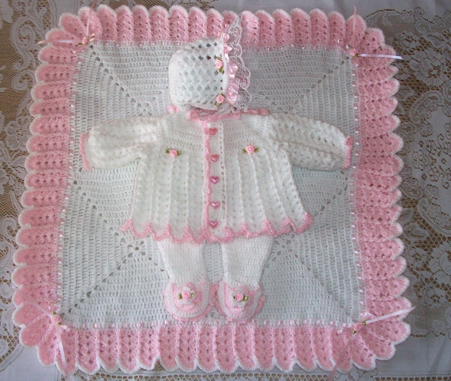 Crochet Baby Girl Sweater Set Layette With Fancy Feet Etsy