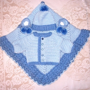 Häkeln Baby Boy blauen Pullover, Pom-Pom Mütze und Boooties Babyausstattung und Decke perfekt für Baby-Dusche-Geschenk Set und bring mich nach Hause Set