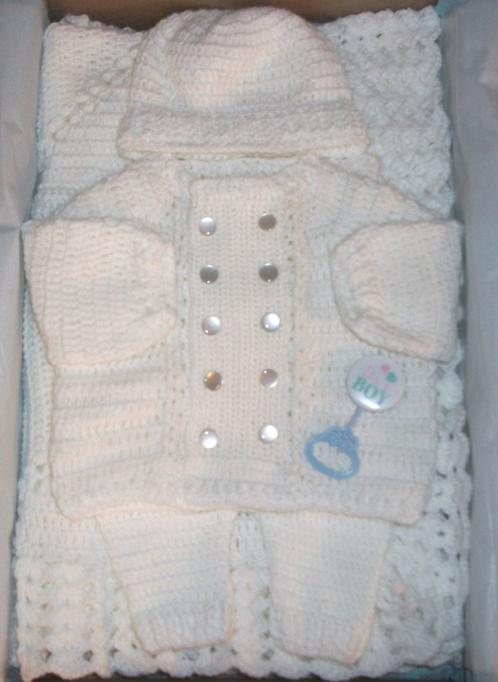 Crochet Baby Boy White Sweater W/ Leggings Cap and Blanket Etsy